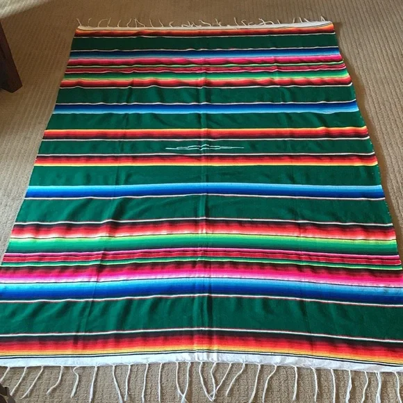 Vintage colorful cotton Mexican serape sarape salti fringed blanket